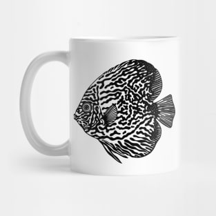 Discus Fish or Pompadour Fish Ink Art - animal drawing - black on white Mug